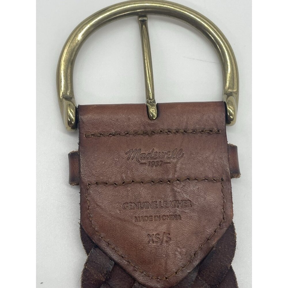 Madewell Brown Woven Leather Women’s 3" Wide Belt Sz S Boho Festival Peasant - Picture 5 of 6